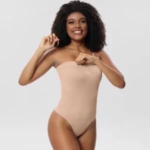 Strapless Shortie Bodysuit for Women Tummy Control Shapewear Seamless Sculpt Body Shaper with Removable Strap