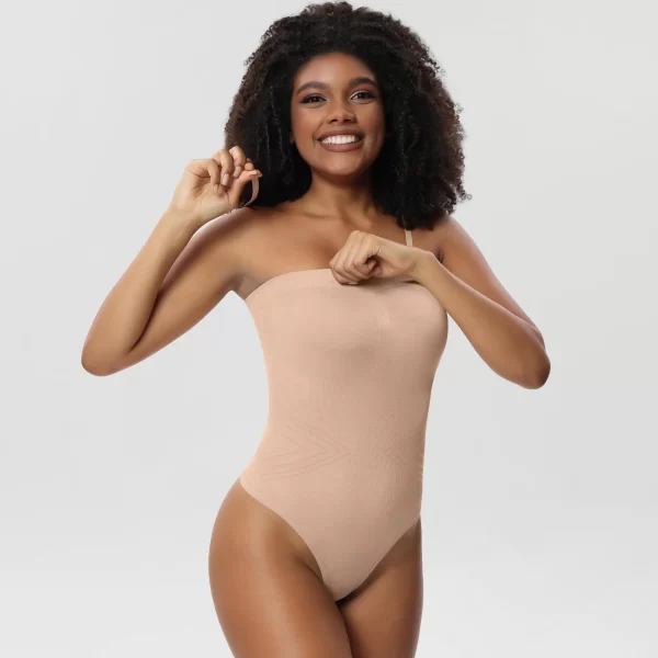 Strapless Shortie Bodysuit for Women Tummy Control Shapewear Seamless Sculpt Body Shaper with Removable Strap